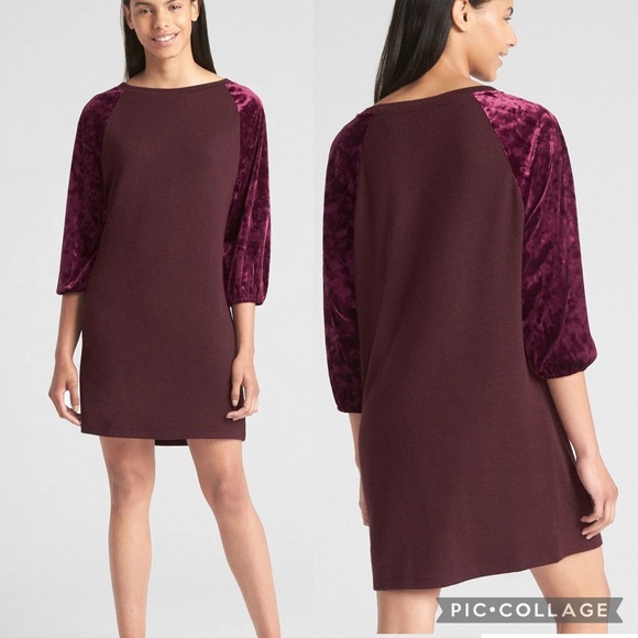GAP Dresses & Skirts - NWT GAP Velvet Sleeve Knit Dress Women’s Small – Vamp Red Long Sleeve Shift